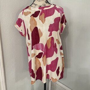 Lularoe Ashley Colored Patch Floral Crepe Stretch White Top Size M 10/12 (B7)